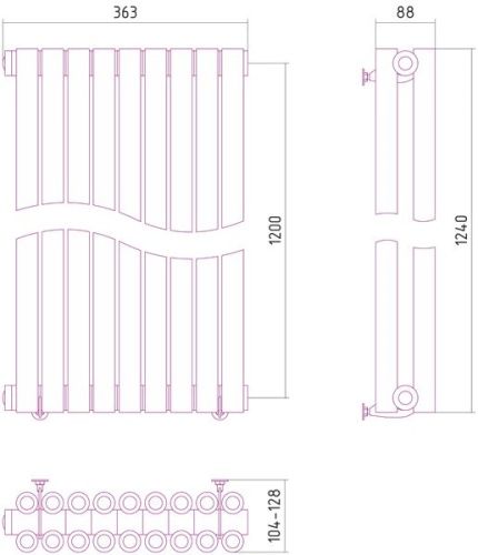 Радиатор отопления из нержавеющей стали Эстет 1200х363 (9 секций) фото 2