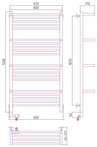 Электрический полотенцесушитель Богема +4 полки 2.0 1200х600 фото 2