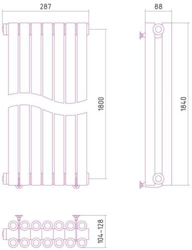 Радиатор отопления из нержавеющей стали Эстет 1800х287 (7 секций) фото 2
