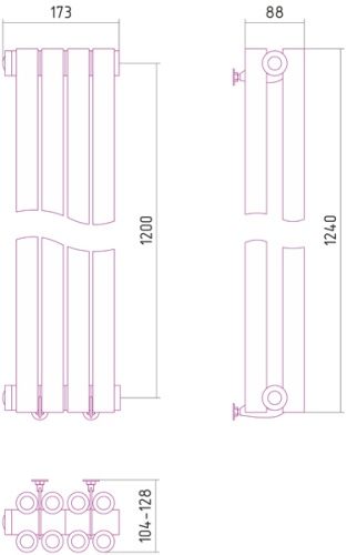 Радиатор отопления из нержавеющей стали Эстет 1200х173 (4 секции) фото 2