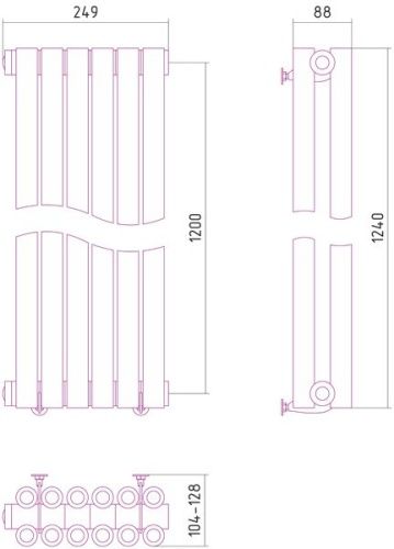 Радиатор отопления из нержавеющей стали Эстет 1200х249 (6 секций) фото 2