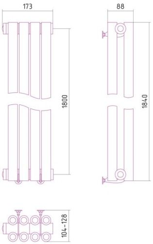 Радиатор отопления из нержавеющей стали Эстет 1800х173 (4 секции) фото 2